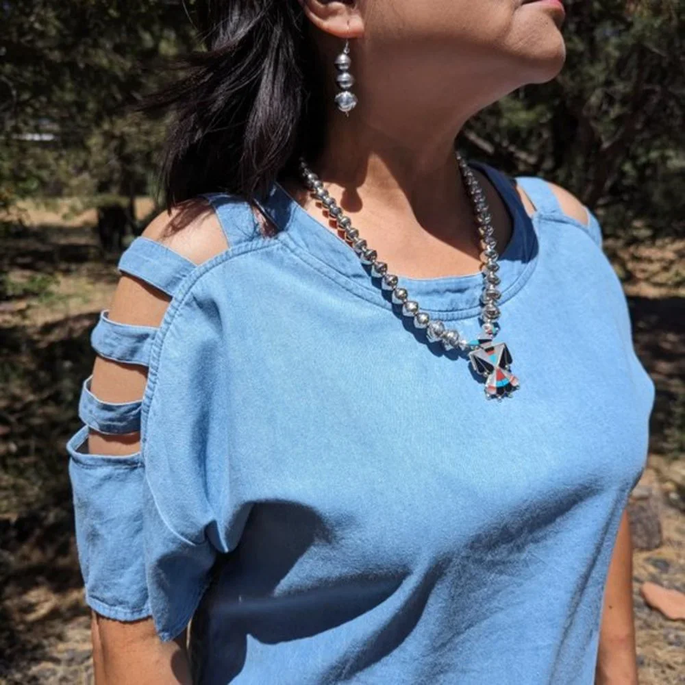 Navajo Jewelry Necklace Earrings Set Sterling Silver Beads Thunderbird Pendant *